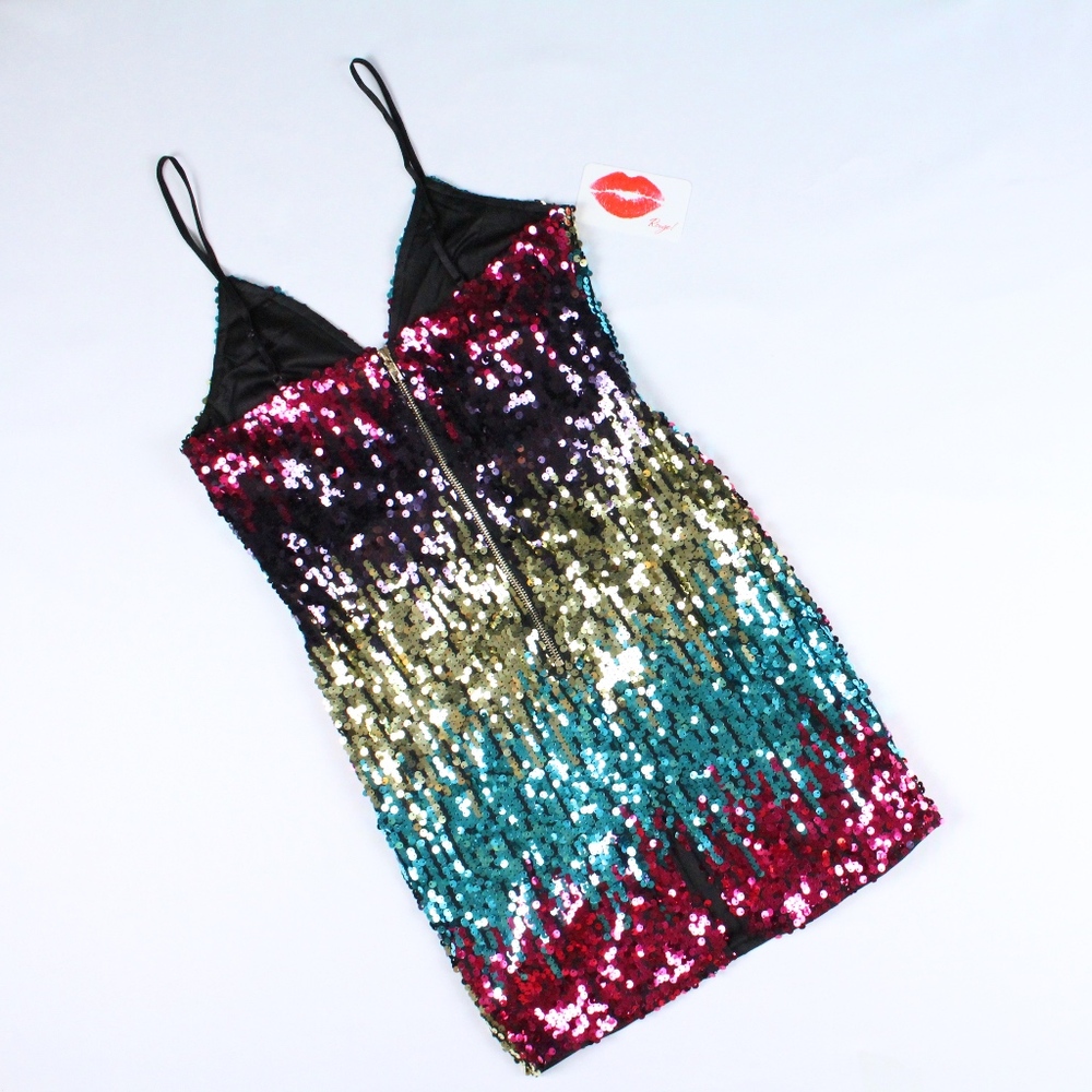 Spaghetti Strap Multi-Color Sequin Cami Mini Dress - Picture 8 of 8